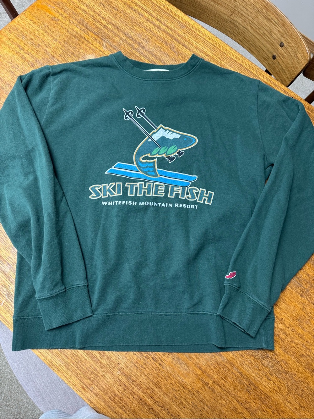 League Dark Green 'Ski The Fish' Graphic Crewneck